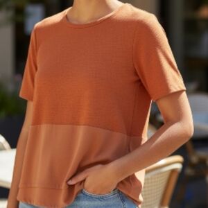 Ann Taylor Coral Blouse Sz SP Colorblock Short-Sleeve Classic Chic Zipper Career